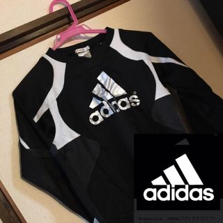 アディダス(adidas)のUSED★adidasアディダス★長袖ロンT ブラック&シルバー&ホワイト(Tシャツ/カットソー)