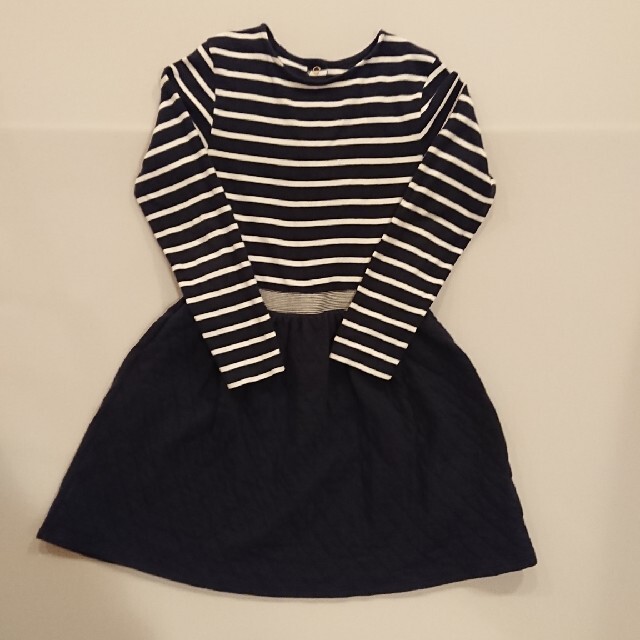 PETIT BATEAU(プチバトー)の【美品】プチバトー  2019秋冬 140㎝定番マリニエールボーダーワンピース  キッズ/ベビー/マタニティのキッズ服女の子用(90cm~)(ワンピース)の商品写真