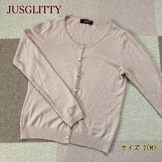 ジャスグリッティー(JUSGLITTY)のJUSGLITTY  くすみピンク薄手カーディガン　M(カーディガン)