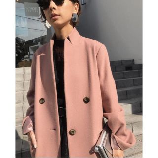 美品 着１回 STAND COLLAR TAILORED COATピンク