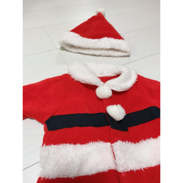 クリスマスサンタコスプレ帽子付き60サイズ70サンタクロース キッズ/ベビー/マタニティのベビー服(~85cm)(ロンパース)の商品写真