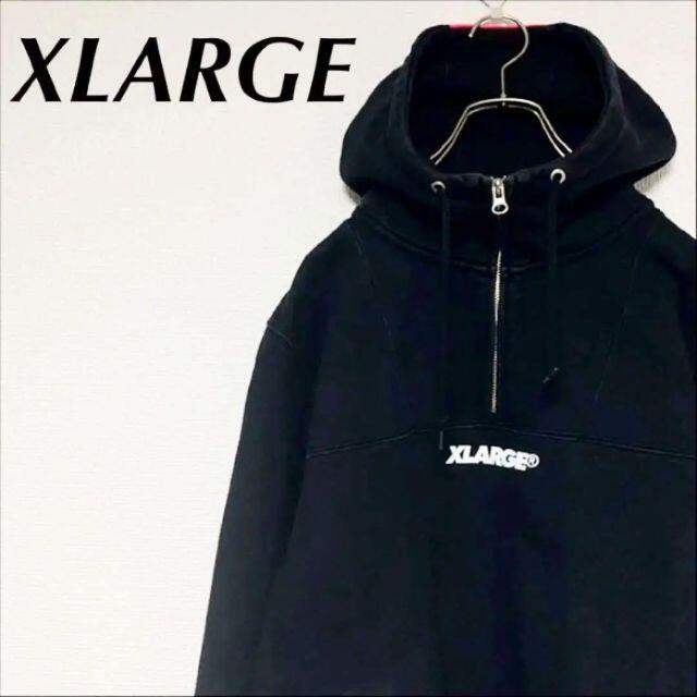 XLARGE(エクストララージ)のエクストララージ ハーフジップ パーカー プルオーバー ブラック ピンク 古着 メンズのトップス(パーカー)の商品写真