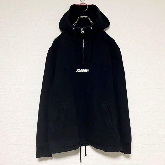 XLARGE(エクストララージ)のエクストララージ ハーフジップ パーカー プルオーバー ブラック ピンク 古着 メンズのトップス(パーカー)の商品写真