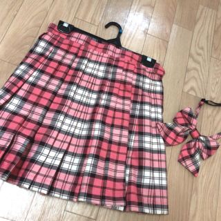 美品💗制服 ピンク タータンチェック スカート リボン セット (セット/コーデ)