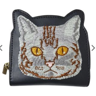 フラッパー(FLAPPER)の新品　ミニ財布 可愛い 黒／猫　刺繍 アニマル柄 合皮  小銭入れ ウォレット(財布)