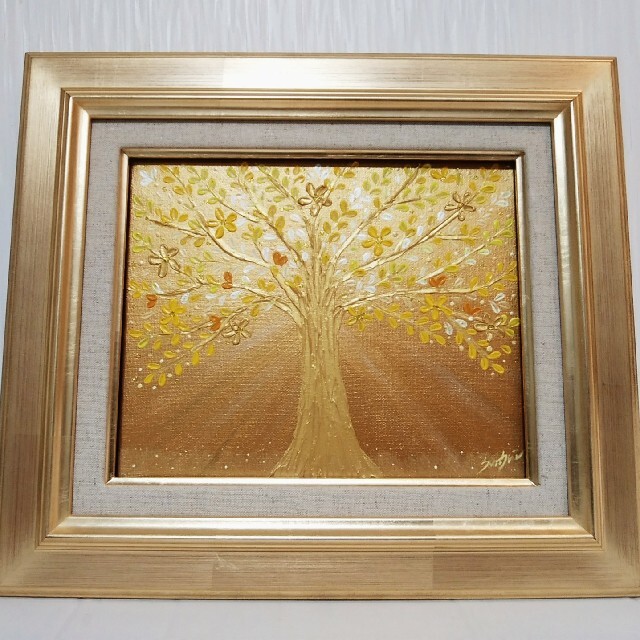黄金波動風水開運絵画＊黄金の増幅光樹〜招財樹 幸せの木 黄金