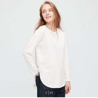 ユニクロ(UNIQLO)の大人気　コットンロングシャツテールＴ　Ｌ(Tシャツ(長袖/七分))