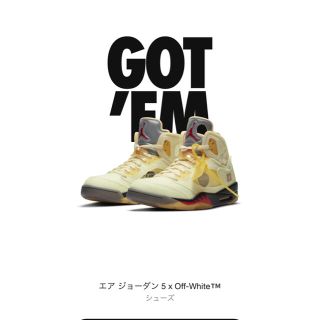 オフホワイト(OFF-WHITE)のAIR JORDAN5 Off-White 25.5 AJ5 Sail(スニーカー)