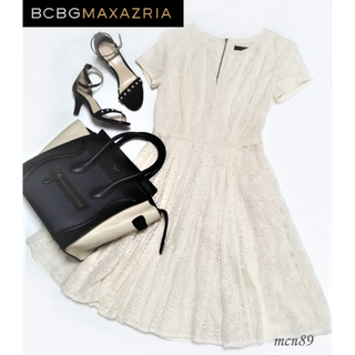 ビーシービージーマックスアズリア(BCBGMAXAZRIA)の【新品・未使用】BCBGMAXAZRIA　パッチワークレースシャツドレス　０(ひざ丈ワンピース)