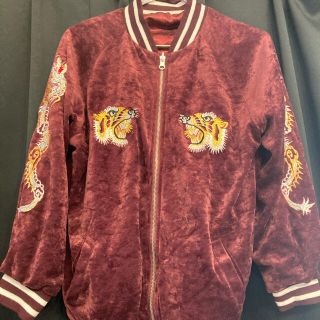 BEAMS - スカジャン リバーシブル 赤 レッド 刺繍 ベロア 虎 タイガー
