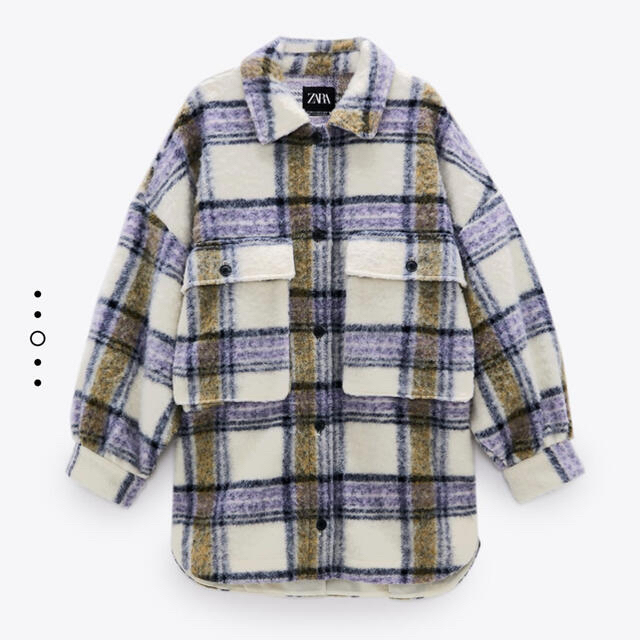 新品　ZARA  チェック柄フリンジ付きオーバーシャツジャケット