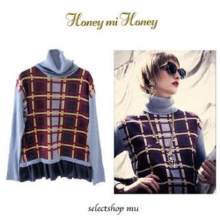 ハニーミーハニー(Honey mi Honey)のhoneymihoney ペプラムチェックタートルニット💘(ニット/セーター)