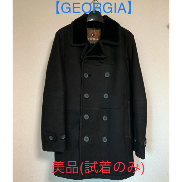 【GEORGIA】リアルムートンコート レザー 本革 黒ブラック L 美品