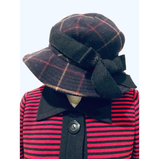 Vivienne Westwood(ヴィヴィアンウエストウッド)のヴィヴィアンリボンチェックウールハット帽子秋冬二階堂ふみ椎名林檎益若つばさ レディースの帽子(ハット)の商品写真