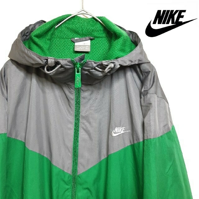 NIKE(ナイキ)のNIKE ナイキ ナイロンジャケット フルジップ 00s グリーン グレー S メンズのジャケット/アウター(ナイロンジャケット)の商品写真