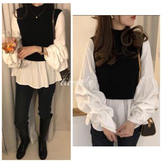 ザラ(ZARA)のimport❁︎ニットレイヤード ボリュームスリーブ トップス(ニット/セーター)