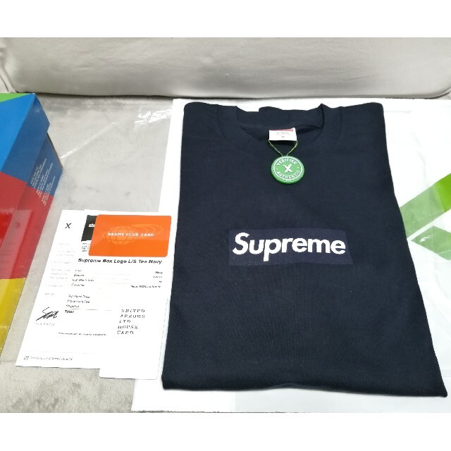 ☆Supreme Box Logo L/S Tee ロンT ネイビー M ベスト商品 11360円引き