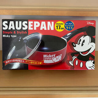 ディズニー(Disney)のDisny ソースパン（ガラス蓋付）17cm ミッキー マウス　赤　ガス火専用(鍋/フライパン)