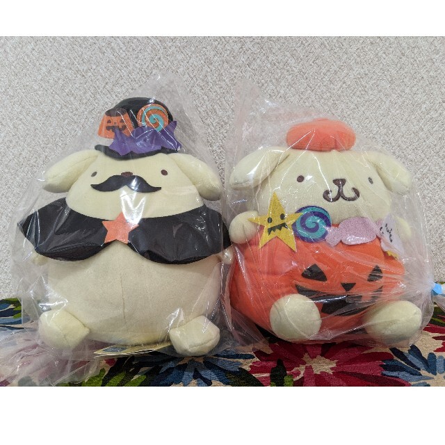 ポムポムプリン(ポムポムプリン)の新品 ポムポムプリン わくわくハロウィン ぬいぐるみ かぼちゃ ひげ 2種 エンタメ/ホビーのおもちゃ/ぬいぐるみ(ぬいぐるみ)の商品写真