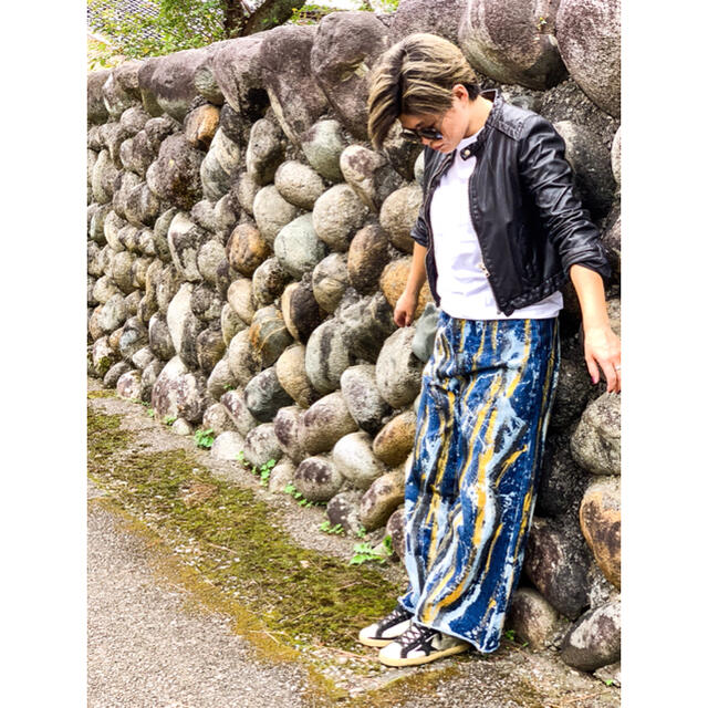 TOYAMAde.ストライプワイドパンツ【1点物ジーンズ】レディースM TOYAMAde.ストライプワイドパンツ【1点物ジーンズ】レディースM