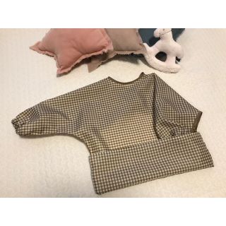 洗える♪ ギンガムチェック　お食事エプロン　長袖　ハンドメイド  (お食事エプロン)