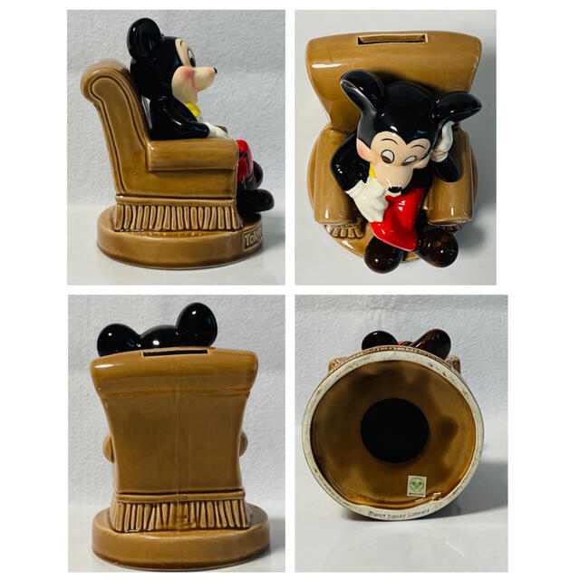輝い ミッキーマウス 木製 貯金箱 鍵付 フランス製 アンティーク