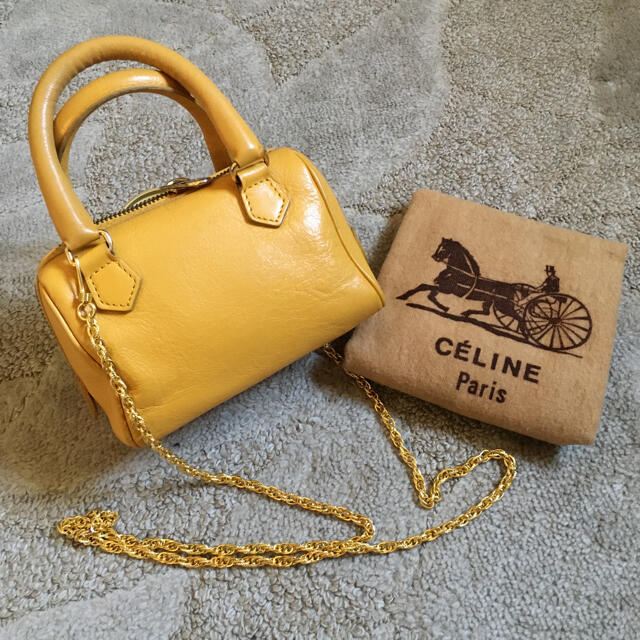 オールド セリーヌ イエロー レザー ミニ ボストン レディースのバッグ(ハンドバッグ)の商品写真