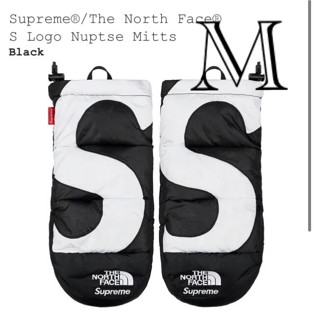 supreme TNF S logo nuptse mitts 黒L