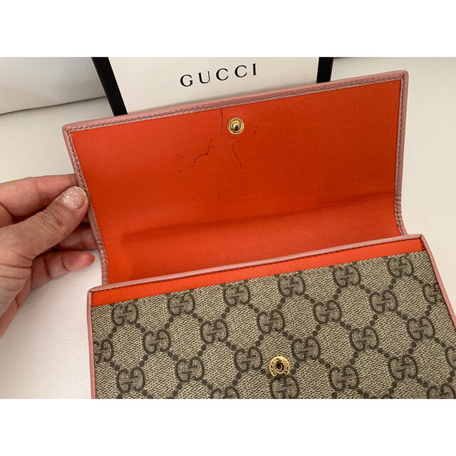 Gucci(グッチ)のGUCCI グッチ☆二つ折り長財布☆GGスプリーム☆ピンク×オレンジ×リボン☆ レディースのファッション小物(財布)の商品写真