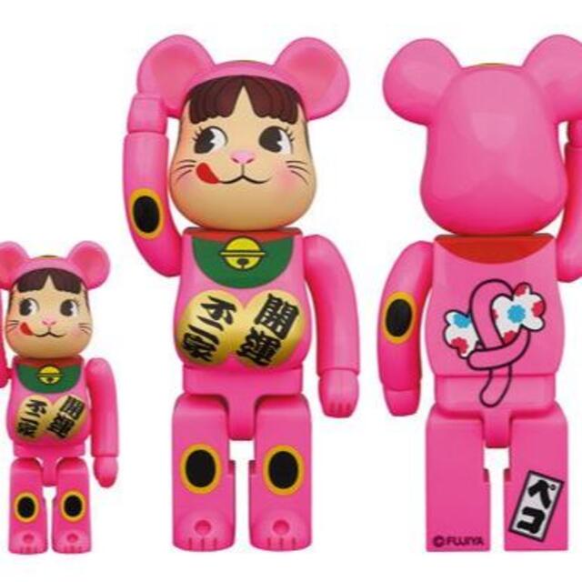 BE@RBRICK 招き猫 ペコちゃん 蛍光ピンク 100％ ＆ 400％