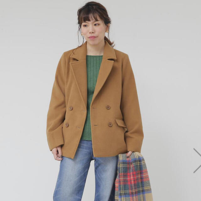 MELROSE claire - 両面起毛暖かメルトンピーコート キャメル Lサイズ