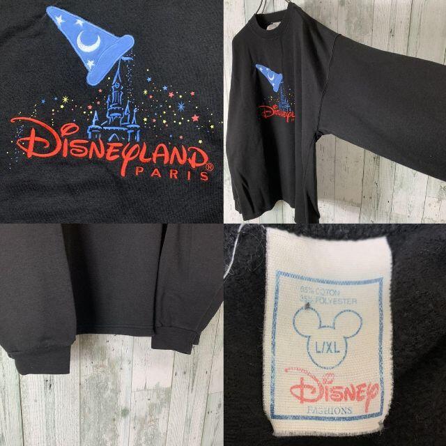 Disney(ディズニー)の【激レア⭐︎】 ディズニー パリ 刺繍ロゴ ビンテージ ゆるダボ スウェット 黒 メンズのトップス(スウェット)の商品写真