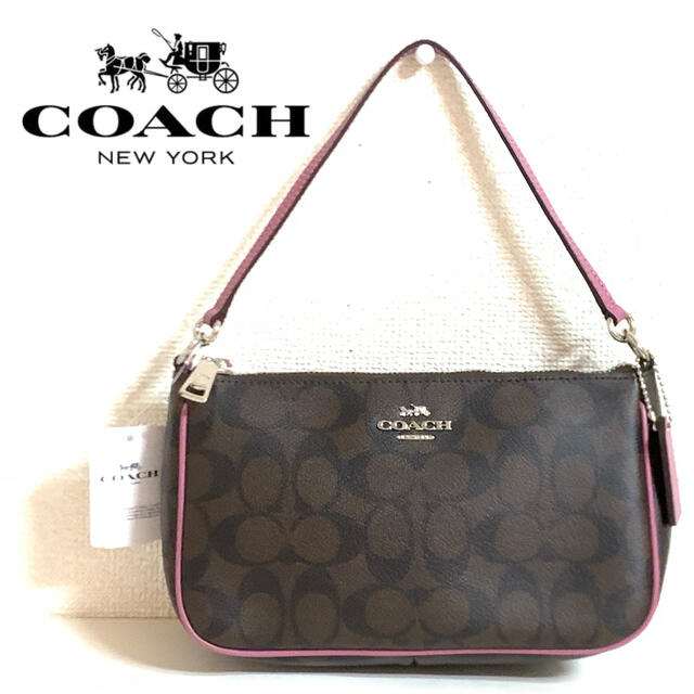 未使用【COACH コーチ】シグネチャーショルダーバッグ メタリックシルバー