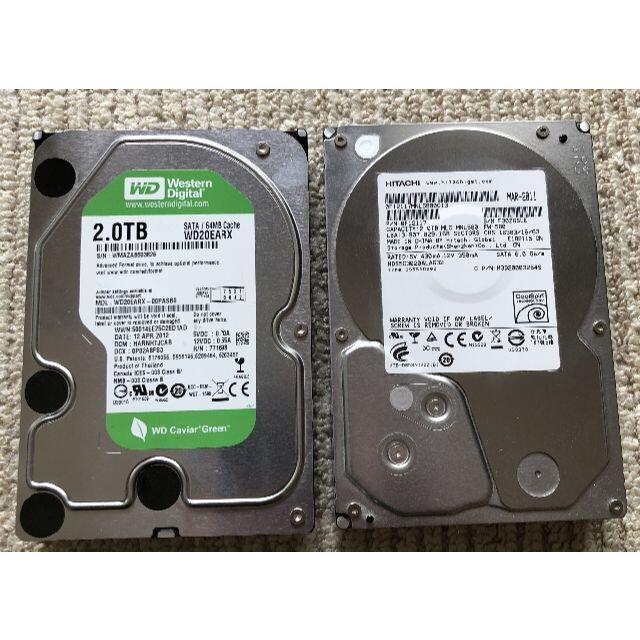 ハーディスク(HDD) 2TB x 2台(日立製 1台, WD製 1台)