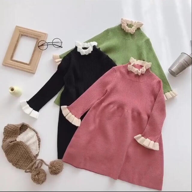 【SALE】フリル襟 ピンクワンピース 90cm キッズ/ベビー/マタニティのキッズ服女の子用(90cm~)(ワンピース)の商品写真