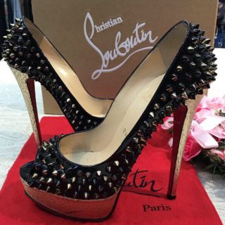 クリスチャンルブタン(Christian Louboutin)のクリスチャンルブタン　♡ レア物！mixスパイクパンプス　♡ ブラック×ゴールド(ハイヒール/パンプス)