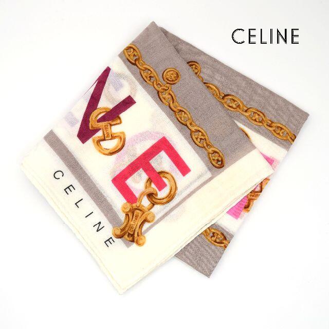 celine(セリーヌ)の《一点物》CELINE PARIS スカーフ ハンカチ 白色 ブラゾン チェーン レディースのファッション小物(バンダナ/スカーフ)の商品写真