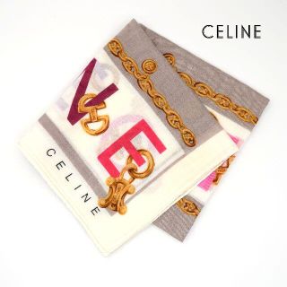 セリーヌ(celine)の《一点物》CELINE PARIS スカーフ ハンカチ 白色 ブラゾン チェーン(バンダナ/スカーフ)