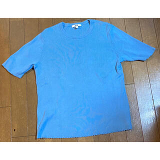 ユニクロ(UNIQLO)のユニクロ UVカットリブ クルーネックセーター（5分袖）水色 XL(カットソー(半袖/袖なし))