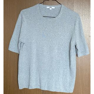 ユニクロ(UNIQLO)のユニクロ UVカットリブ クルーネックセーター（5分袖）グレー XL(カットソー(半袖/袖なし))