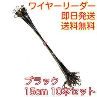 ワイヤーリーダー スイベル スナップ 仕掛け 釣り 10本 ブラック 15cm(釣り糸/ライン)