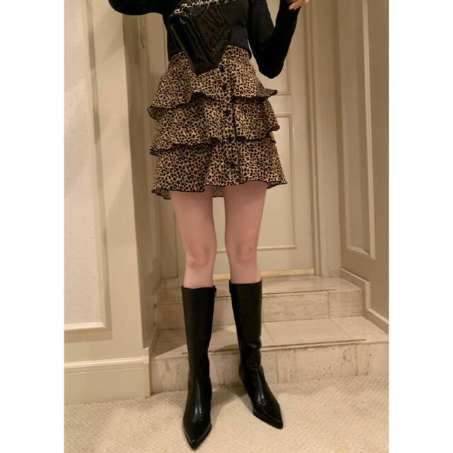 ミニスカートepine leopard piping 3frill mini skirt