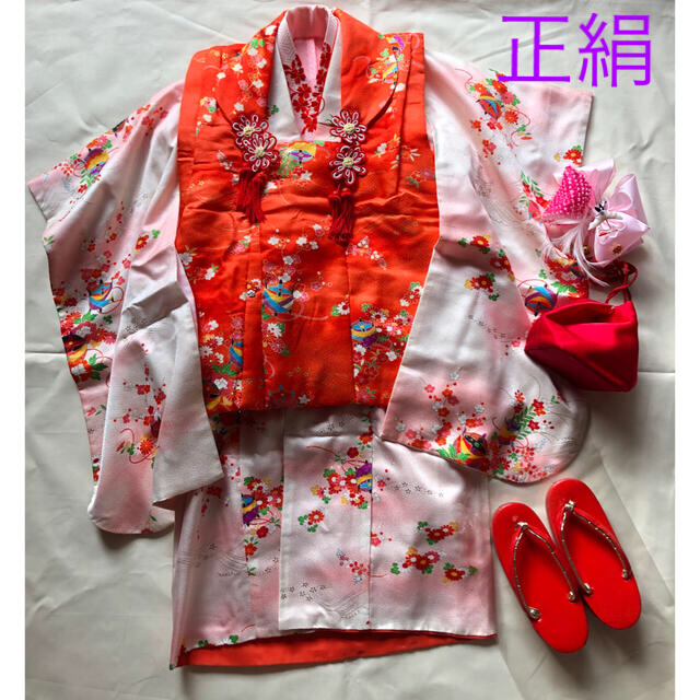 七五三 3歳 着物、被布セット　正絹 キッズ/ベビー/マタニティのキッズ服女の子用(90cm~)(和服/着物)の商品写真