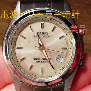 カシオ(CASIO)のラ183.　美品　電波・ソーラー時計　　カシオ・ウェーブセプター　デイト(腕時計)