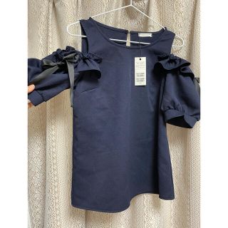 ジルバイジルスチュアート(JILL by JILLSTUART)のMIIA ネイビー完売リボントップス(カットソー(半袖/袖なし))