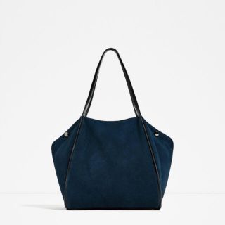 ザラ(ZARA)の未使用✨ZARA 牛革バッグ　ネイビー(ハンドバッグ)