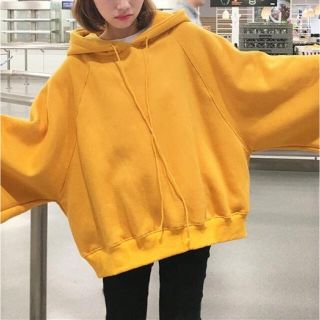 新品 韓国 パーカー オルチャン 黄色 シンプル オーバーサイズ 無地 大きめ (パーカー)