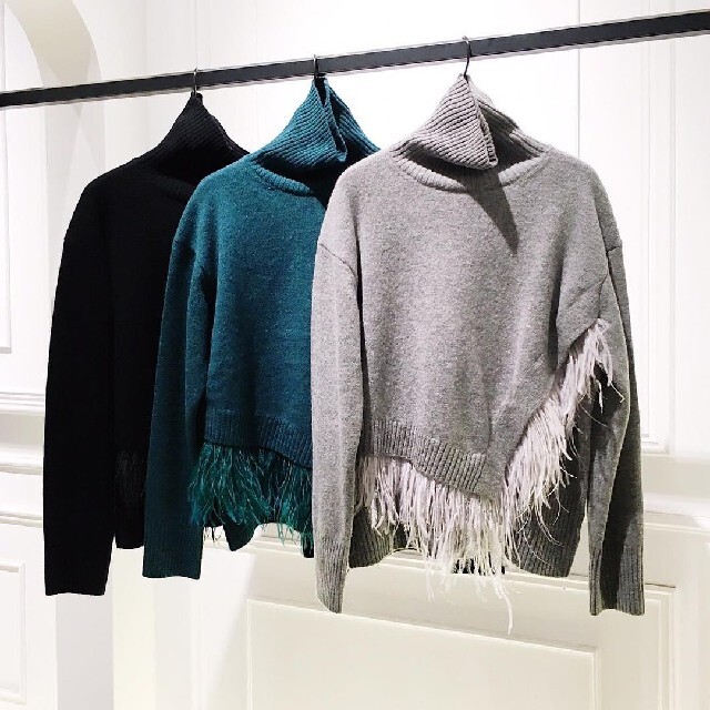 LE CIEL BLEU????フェザーニット グレー???? ルシェルブルー knit