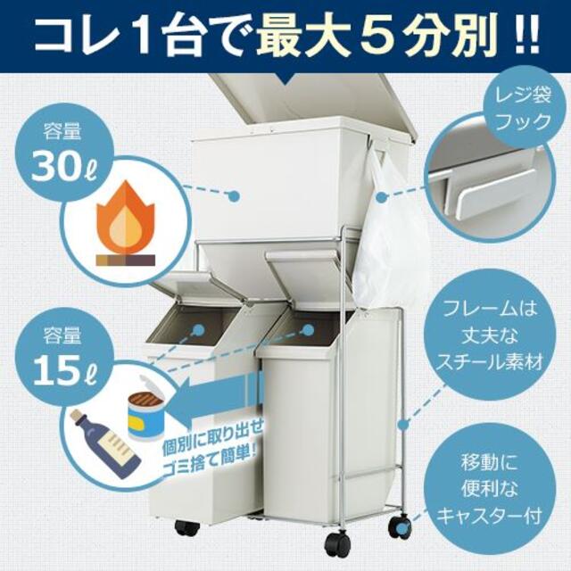 日本製 フタ付き縦型ゴミ箱/ダストボックス 【2段 5分別】ベージュ大容量60L