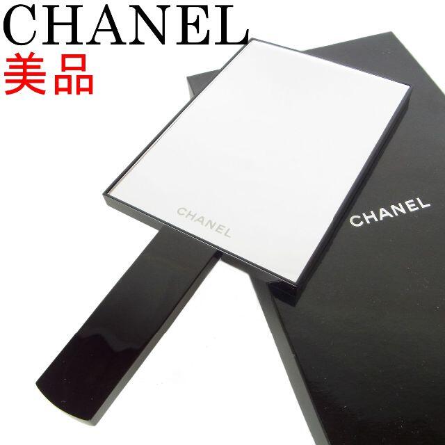 シャネル CHANEL 美品 ロゴ 携帯 メイク ミラー 手鏡 箱付き ブラック